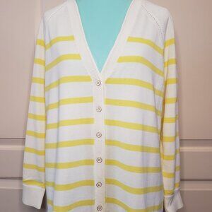 TALBOTS - V Neck white and yellow stripe long cardigan - NWT